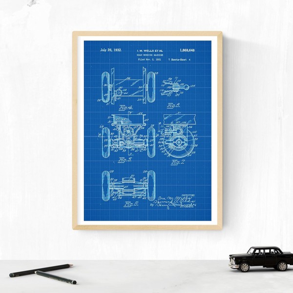 BLUE - 트럭 특허 4장 팩. 발명품과 오래된 특허가 있는 포스터를 붙입니다. 원하는 색상을 선택하십시오. 고품질 250g Nacnic A4 Blue에 인쇄됨