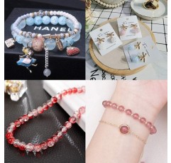 PandaHall 이상 450pcs 15 색 8mm 라운드 스프레이 페인트 Crackle 유리 구슬 구색 크리스탈 탄성 스레드 (0.8mm; 5m/롤) 8mm 혼합 색상-7
