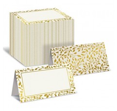 Better Office Products 100팩 좌석표, 2 x 3.5인치, 금속 금박 호일 테두리가 있는 흰색, 결혼식, 디너 파티, 뷔페 연회용 접이식 테이블 텐트 카드,(100개)