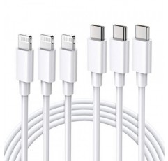 Nikolaable USB C-라이트닝 케이블 MFi 인증, 3팩 6FT iPhone 14 고속 충전 케이블 코드, iPhone 14 13 Pro Max 12 Mini 11 XS X 8 Plus iPad AirPods Pro용 C형-iPhone 충전기 코드, 화이트