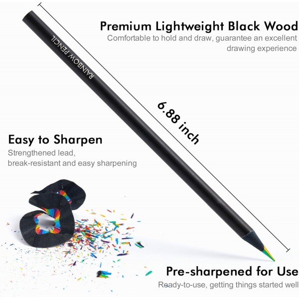 셔틀 아트 120 Pcs 레인보우 연필 7 색 1 레인보우 컬러 연필 Pre-Sharpened Shatter Resistant Black Wooden Pencils for Kids Adults Painting Drawing Sketching