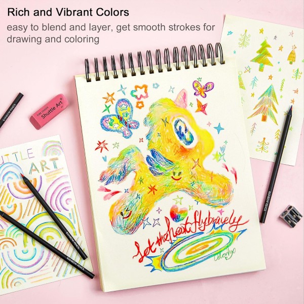 셔틀 아트 120 Pcs 레인보우 연필 7 색 1 레인보우 컬러 연필 Pre-Sharpened Shatter Resistant Black Wooden Pencils for Kids Adults Painting Drawing Sketching