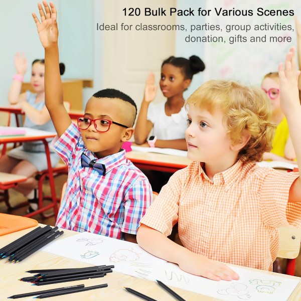 셔틀 아트 120 Pcs 레인보우 연필 7 색 1 레인보우 컬러 연필 Pre-Sharpened Shatter Resistant Black Wooden Pencils for Kids Adults Painting Drawing Sketching