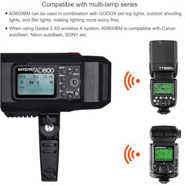Godox AD600BM 실외 플래시 Bowens 마운트 600Ws GN87 HSS 스트로브 라이트, 2.4G 무선, 8700mAh 배터리, 0.01-2.5초 내에 500회 최대 전력 플래시 재활용 제공