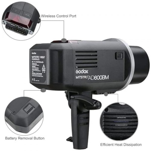 Godox AD600BM 실외 플래시 Bowens 마운트 600Ws GN87 HSS 스트로브 라이트, 2.4G 무선, 8700mAh 배터리, 0.01-2.5초 내에 500회 최대 전력 플래시 재활용 제공