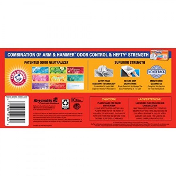 Hefty Ultra Strong Tall 주방 쓰레기 봉투 - 라벤더 & 스위트 바닐라, 13 갤런, 80개(2개 팩)