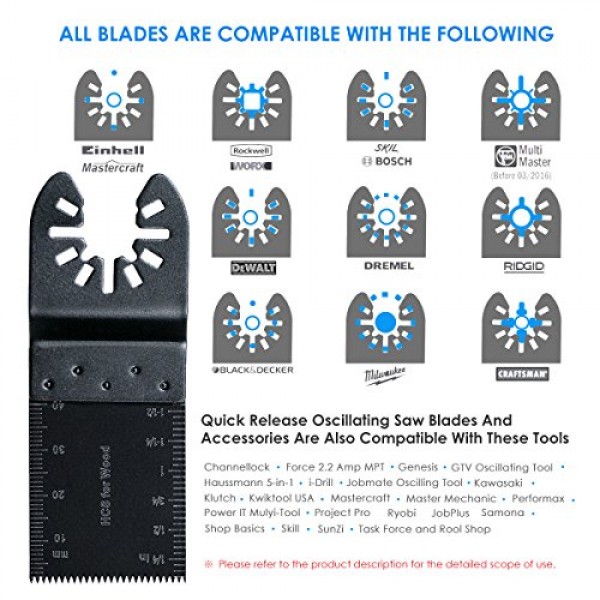 진동 톱날, Wallfire 20개 금속/목재 진동 멀티툴 세트 Fein Multimaster, Ryobi, Milwaukee, Bosch, Dewalt, Rockwell, Makita 등을 위한 퀵 릴리스 톱날