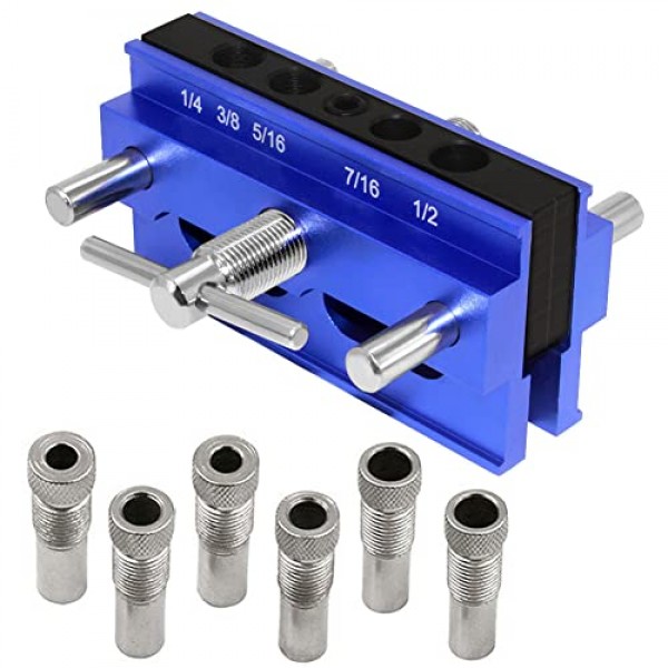 셀프 센터링 Doweling Jig 키트 드릴 가이드 부싱 세트 Wood Doweling Jig 목공 조인트 직선 구멍 용 도구 (파란색)