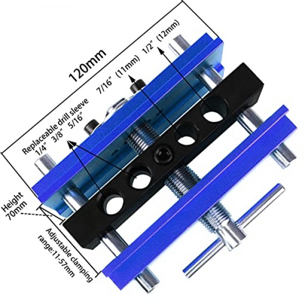 셀프 센터링 Doweling Jig 키트 드릴 가이드 부싱 세트 Wood Doweling Jig 목공 조인트 직선 구멍 용 도구 (파란색)