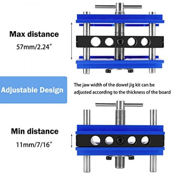 셀프 센터링 Doweling Jig 키트 드릴 가이드 부싱 세트 Wood Doweling Jig 목공 조인트 직선 구멍 용 도구 (파란색)