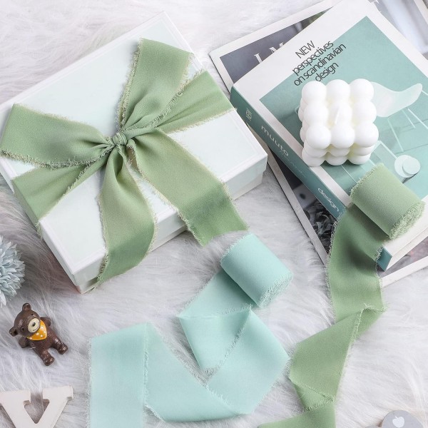 Waylipun 3 롤 5cm x 6.4M 선물 리본 활 리본 결혼식 축제 리본 쉬폰 리본 장식 리본 선물 포장 부케 청첩장 DIY 공예 (흰색)