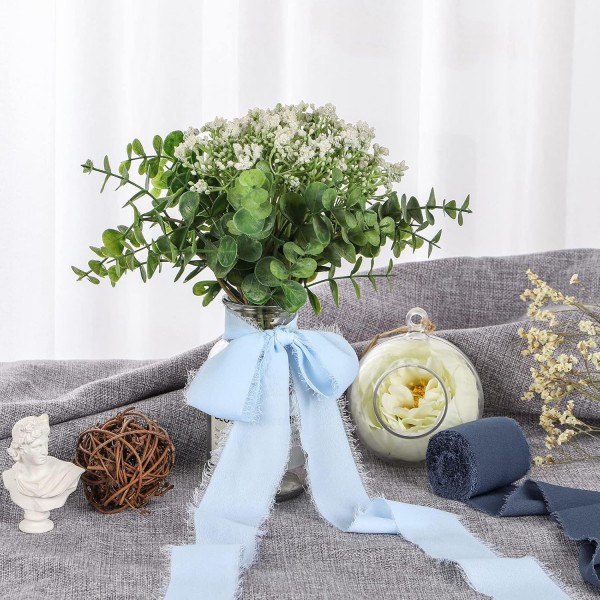 Waylipun 3 롤 5cm x 6.4M 선물 리본 활 리본 결혼식 축제 리본 쉬폰 리본 장식 리본 선물 포장 부케 청첩장 DIY 공예 (흰색)