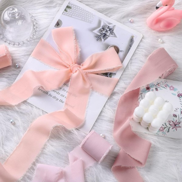 Waylipun 3 롤 5cm x 6.4M 선물 리본 활 리본 결혼식 축제 리본 쉬폰 리본 장식 리본 선물 포장 부케 청첩장 DIY 공예 (흰색)