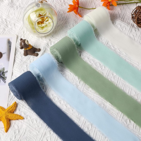 Waylipun 3 롤 5cm x 6.4M 선물 리본 활 리본 결혼식 축제 리본 쉬폰 리본 장식 리본 선물 포장 부케 청첩장 DIY 공예 (흰색)