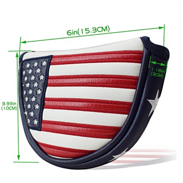 LAISUNTIM 골프 퍼터 헤드 커버, 미국 성조기 자석 잠금장치가 있는 골프 말렛 퍼터 헤드커버