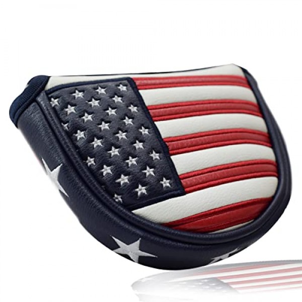 LAISUNTIM 골프 퍼터 헤드 커버, 미국 성조기 자석 잠금장치가 있는 골프 말렛 퍼터 헤드커버
