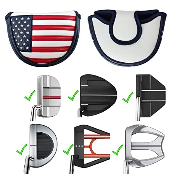 LAISUNTIM 골프 퍼터 헤드 커버, 미국 성조기 자석 잠금장치가 있는 골프 말렛 퍼터 헤드커버