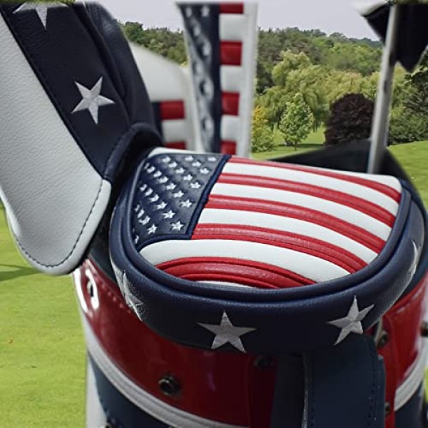 LAISUNTIM 골프 퍼터 헤드 커버, 미국 성조기 자석 잠금장치가 있는 골프 말렛 퍼터 헤드커버