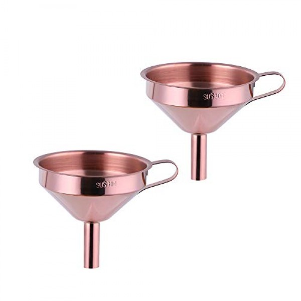 탈착식 필터가 있는 Buyer Star 2PCS 깔때기, 18/8(304)스테인레스 스틸, 식품 등급 금속 주방 깔때기(로즈 골드)