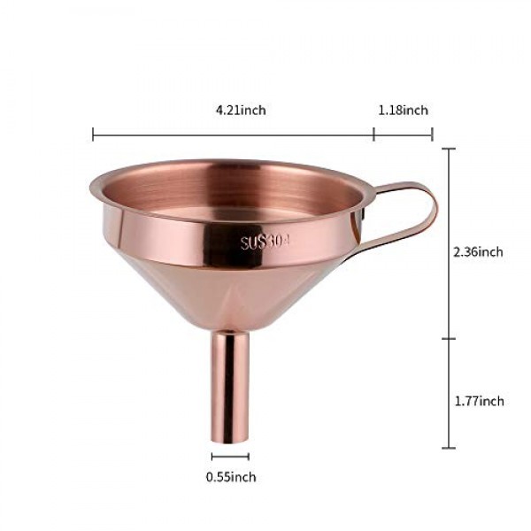 탈착식 필터가 있는 Buyer Star 2PCS 깔때기, 18/8(304)스테인레스 스틸, 식품 등급 금속 주방 깔때기(로즈 골드)