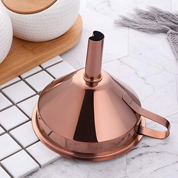 탈착식 필터가 있는 Buyer Star 2PCS 깔때기, 18/8(304)스테인레스 스틸, 식품 등급 금속 주방 깔때기(로즈 골드)