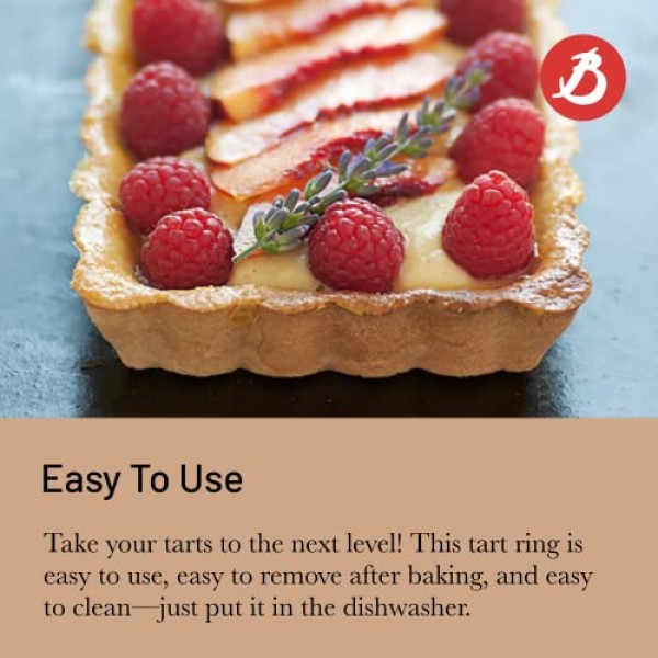 de Buyer 천공 홈이 있는 직사각형 타르트 링 - 아름답게 바삭바삭한 타르트를 굽는 데 적합 - 사용하기 쉽고 깨끗함 - 프랑스산
