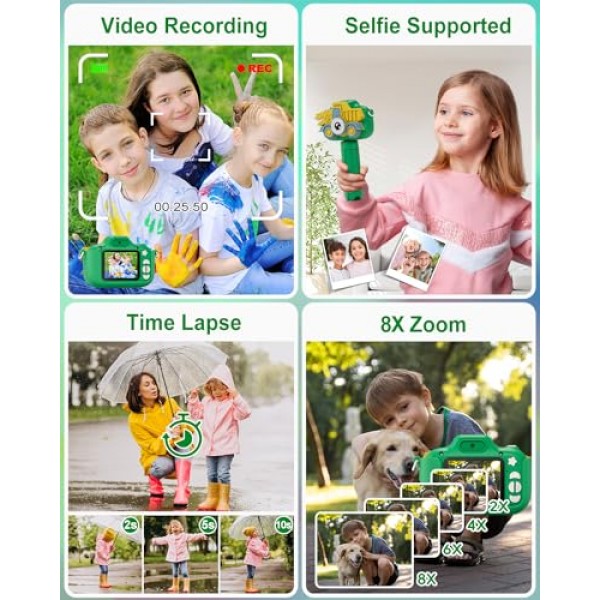소년 소녀를위한 어린이 카메라 유아 어린이 3-8 세 크리스마스 생일 선물 장난감 Selfie 디지털 듀얼 카메라 32GB 카드