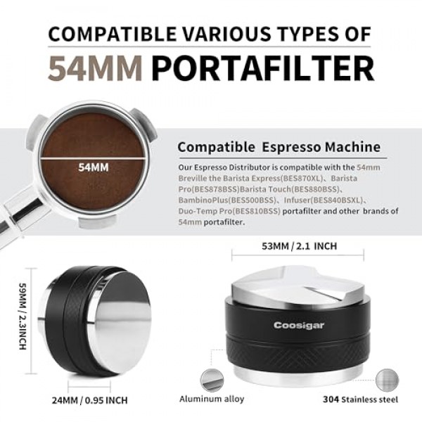 54mm 커피 분배기 및 탬퍼, 듀얼 헤드 커피 레벨러는 54mm Breville Portafilter,Professional Espresso Hand Tamper에 적합합니다.