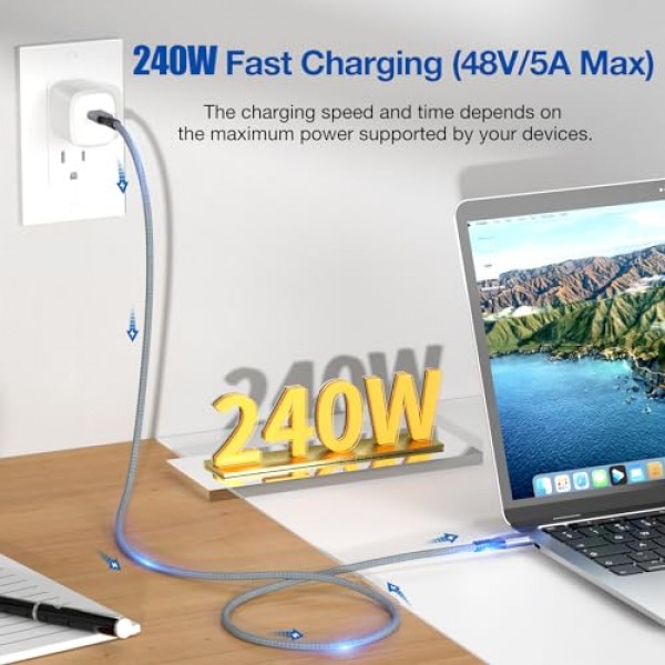 UseBean 240W USB C - USB C 케이블 10피트[2팩], USB 3.2 Gen 2X2 20Gbps 데이터 전송 4K 비디오 코드, Type-C - C PD 고속 충전, iPhone 15, MacBook Pro, iPad Pro Air Mini 6, Galaxy S24 S23용