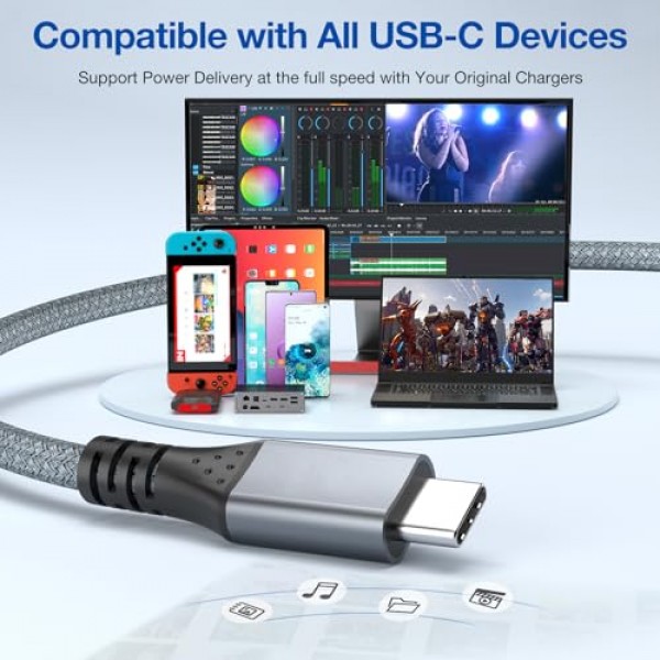 UseBean 240W USB C - USB C 케이블 10피트[2팩], USB 3.2 Gen 2X2 20Gbps 데이터 전송 4K 비디오 코드, Type-C - C PD 고속 충전, iPhone 15, MacBook Pro, iPad Pro Air Mini 6, Galaxy S24 S23용