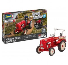 Revell 07823 트랙터 Porsche Junior 108 Farming Simulator Edition, 직접 조립할 수 있는 트랙터의 전설, 쉬운 클릭 시스템을 갖춘 초보자를 위한 1:24, 10.7cm 모델 키트, 컬러 부품, 빨