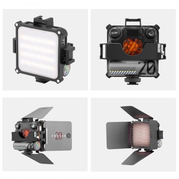 Zhiyun M20 콤보 20W 이중 색상 LED 비디오 조명, TLCI 97+ CRI 95+, CCT 2700K~6500K, 4500mAh YouTube, TikTok, Vlog용 Barndoor 디퓨저 벌집 그리드를 갖춘 휴대용 조명 지원 자기 매력