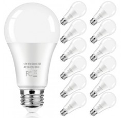 LED 전구 100와트 상당 1600루멘, A19 14W 슈퍼 브라이트 주광색 백색 5000K LED 전구, 표준 E26 중나사형 전구 조도 조절 불가, 25000시간 이상 수명, 깜박임 없음, 12팩