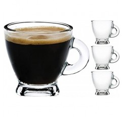 BOHEM'S 에스프레소 컵, 3.2온스 소형 데미타스 투명 유리 에스프레소 음료 용기 세트, 에스프레소 샷 잔, 투명 에스프레소 커피 컵, Tazas de Cafe Expreso(4개 세트)