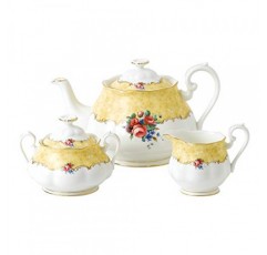 로얄 알버트 100년 1990 3피스(찻주전자, 설탕 & 크리머) 티 세트, 부케