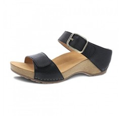 여성용 Dansko Tanya 슬립온 웨지 샌들 – 하루 종일 편안함과 지지력을 제공하는 쿠션 처리된 곡선형 풋베드 – 버클 디테일이 있는 후크 앤 루프 스트랩 – 경량 고무 