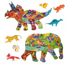 4-8,8-10세 어린이를 위한 직소 퍼즐, 150조각 공룡 퍼즐 모양 및 200조각 코끼리 퍼즐 소년 소녀를 위한 유치원 교육 학습 퍼즐 크리스마스 생일 선물(2팩)
