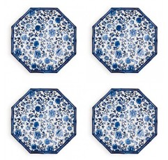 대나무 테두리가 있는 Chinoiserie Touch 팔각형 디너 접시 4개로 구성된 Two's Company 세트