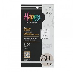 달력, 저널, 다이어리 플래너용 Happy Planner 스티커 팩, 다양한 색상의 스크랩북 액세서리, 현대 달 테마, 미니 사이즈, 30매, 총 스티커 1,107개