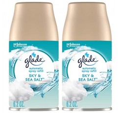 Glade 자동 스프레이 리필, 가정 및 욕실용 공기 청정제, 하늘 및 바다 소금, 6.2온스, 2개