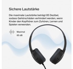 Belkin SoundForm Mini Kids 유선 온이어 헤드폰, 마이크가 내장된 오버이어 헤드셋, 학교, 여행 및 게임용, 3.5mm 잭이 있는 장치용 - 블랙 블랙 유선