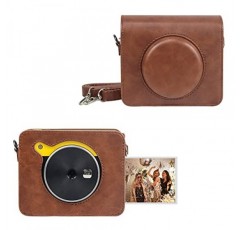 CAIYOULE Kodak 미니 샷 3 레트로 케이스 C300R용 보호용 PU 가죽 가방 조절 가능한 어깨 끈이 있는 2-in-1 휴대용 무선 카메라 및 포토 프린터 - 빈티지 브라운