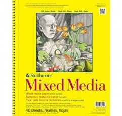 Strathmore 300 시리즈 혼합 미디어 종이 패드, 측면 와이어 제본, 11x14인치, 40매(117lb/190g) - 성인 및 학생용 아티스트 용지 - 수채화, 구아슈, 흑연, 잉크, 연필, 마커