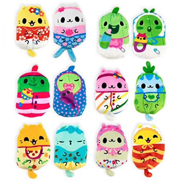 새끼 고양이 대 작은 오이 - 미스터리 가방 - 6팩 - 3인치 콩으로 가득 찬 질퍽한 봉제인형! 스타킹 속, 안절부절 장난감 또는 감각 장난감으로 수집하세요 - 어린이, 소