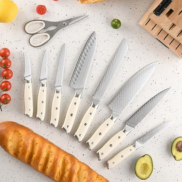 NANFANG BROTHERS 주방 칼 세트, 19 조각 다마스커스 강철 스테이크 칼 세트, VG10 전문 요리사 칼 세트, 블록, 칼 숫돌 및 주방 가위