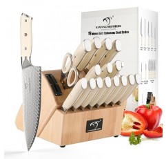 NANFANG BROTHERS 주방 칼 세트, 19 조각 다마스커스 강철 스테이크 칼 세트, VG10 전문 요리사 칼 세트, 블록, 칼 숫돌 및 주방 가위