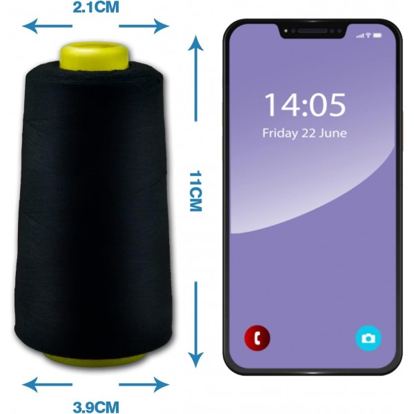 재봉사 오버록 실 100% 폴리에스터 블랙 재봉사 세트 재봉사 실 미싱 4호용 재봉사 찢어지지 않는 재봉틀 실 재봉실 오버록 실 40/2 각 2745m, 총 11000m