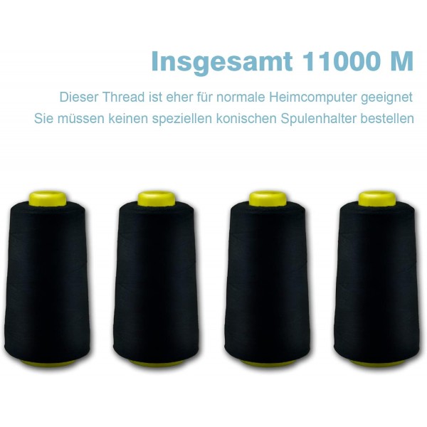 재봉사 오버록 실 100% 폴리에스터 블랙 재봉사 세트 재봉사 실 미싱 4호용 재봉사 찢어지지 않는 재봉틀 실 재봉실 오버록 실 40/2 각 2745m, 총 11000m