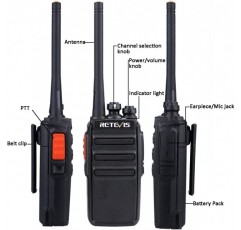 Retevis RT24 라디오 세트, 무전기 무전기, 16채널 CTCSS/DCS VOX, 헤드셋 및 EU 플러그 충전 거치대가 있는 라디오(4개, 검정)