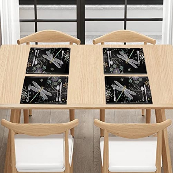 BIGCARJOB 잠자리 Placemats 6 개 꽃 잠자리 코튼 린넨 장소 매트 세트 농가 계절 홈 장식 주방 저녁 식사 테이블 파티